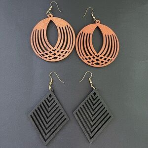 Elegant Black and Brown Geometric Earrings Set